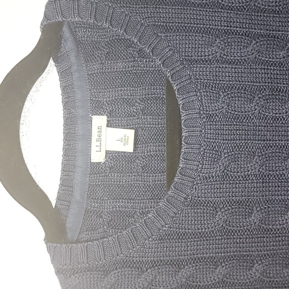 L.L. Bean Navy Blue Cable Knit Large Cozy Classic Cotton - Picture 2 of 6